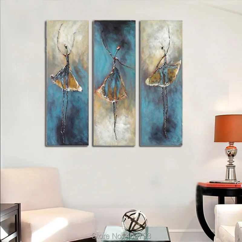 

Dancing Girls Modern Extra Large Decorative Pictures 3 Panels Abstract 100% Hand Painted Oil Painting Canvas Wall Art Home Decor