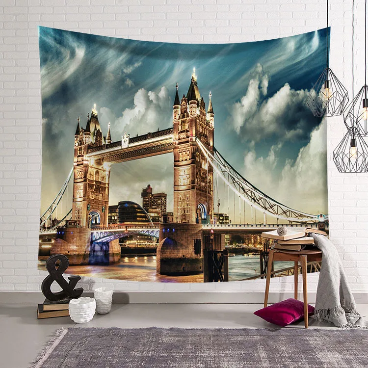 

CAMMITEVER Night River Scene Retro Building River Scenery European Architecture Tapestry Home Decor Wall Hanging Table Cloth