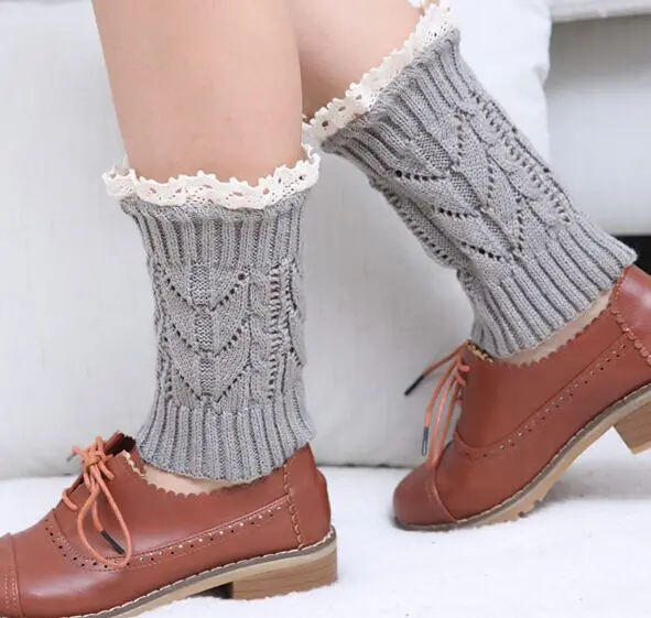 Women Girl`s Solid Crochet Knit  Leg Warmers Lace Trim Cuffs  Toppers Boot Socks 23pairs/lot #3887
