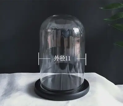 Free Shipping Diameter=10cm 11cm Middle Different Size Glass Dome w Black Base Glass Dome Gift Home Wedding Decoration - Color: 1set D11H18 dome