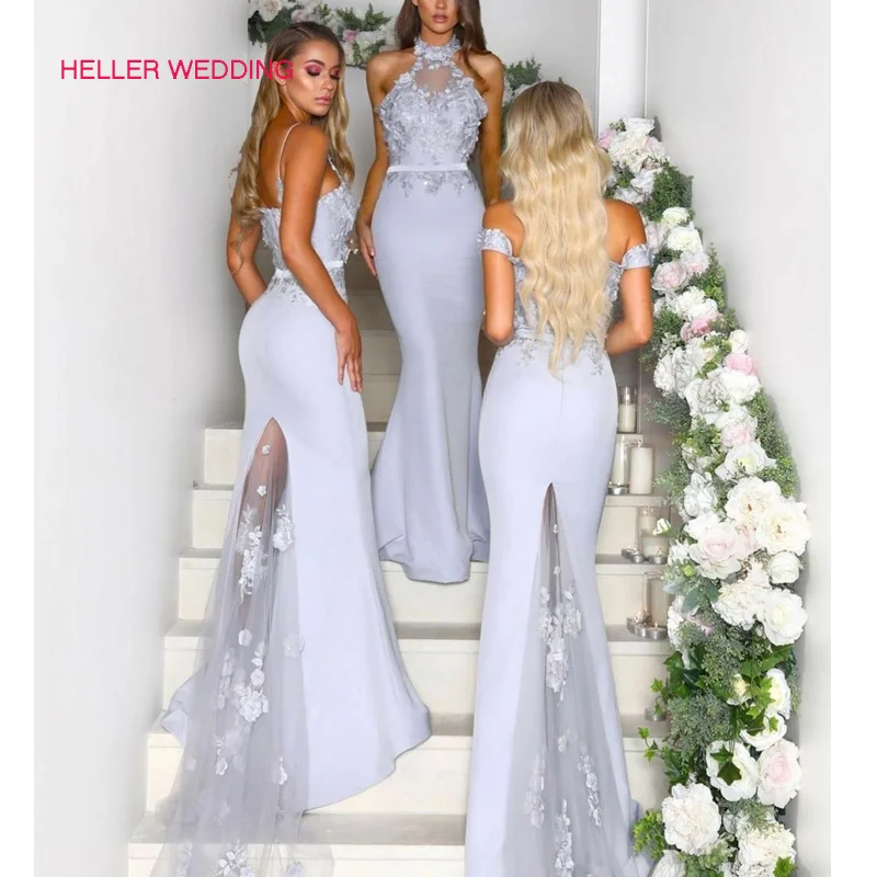 Небесно-голубой Vestidos De Dama De Honor Mujer светло-голубое свадебное платье с бисером длиной до пола с аппликацией платье подружки невесты с юбкой-годе - Цвет: Небесно-голубой