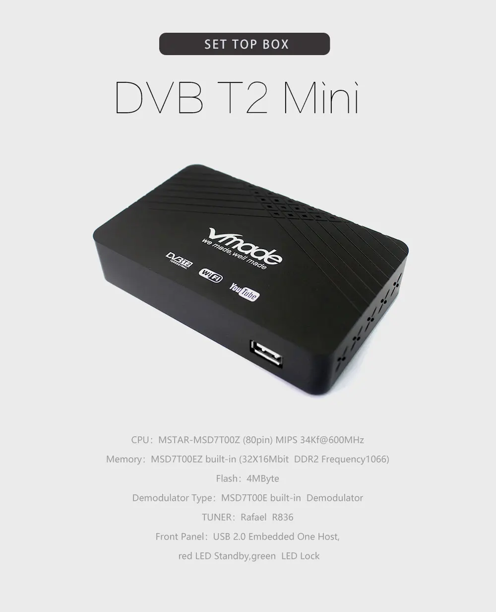 Vmade новейший DVB-T2/T тв тюнер рецептор HD цифровой эфирный приемник H.264 MPEG-2/4 Поддержка Youtube PVR Stardard телеприставка