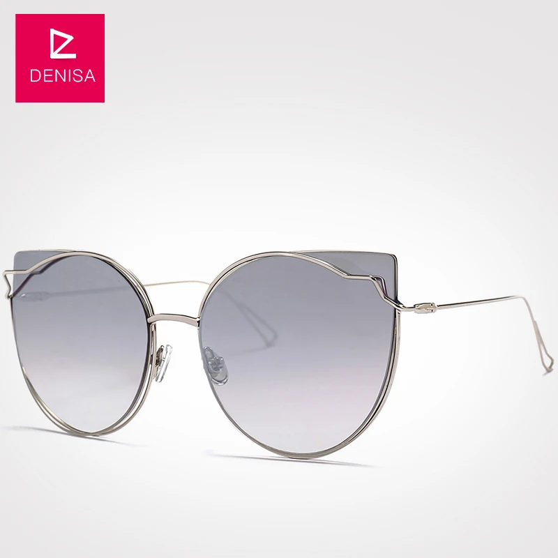 Silver Sunglasses DENISA, Ретро стиль, красный кошачий глаз, солнцезащитные очки для женщин, модный бренд, стимпанк, Ретро стиль, для девушек, солнцезащитные очки, UV400, lunette de soleil femme, G18925 - Цвет линз: Silver Sunglasses