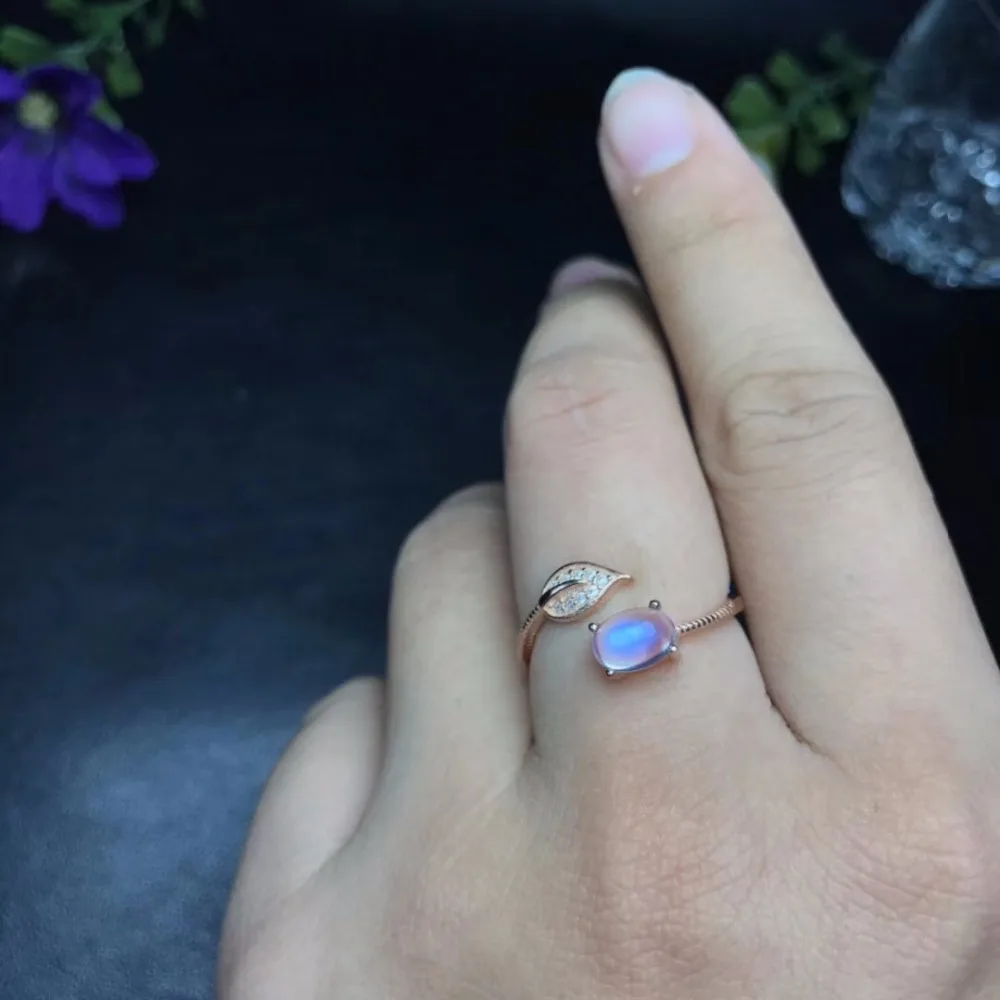Uloveido регулируемое розовое золото цвет натуральный лунный камень синего цвета