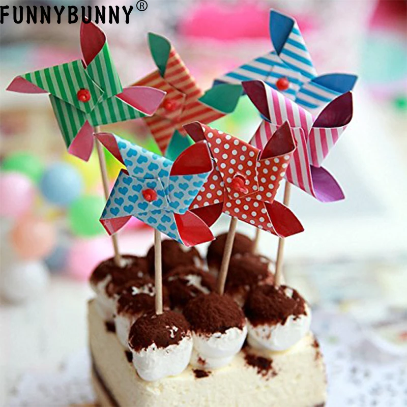 FUNNYBUNNY Pinwheel Cupcake Picks топпер для торта С Днем Рождения обертка кекса украшение
