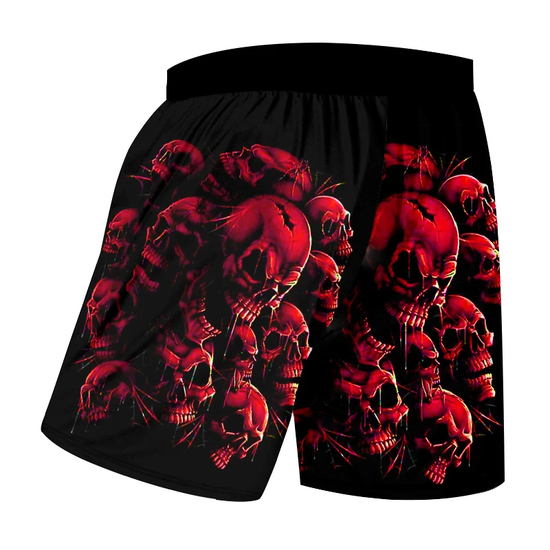 

UJWI Men's Casual Shorts New Arrival Fashion Print Red Skulls 3D Beach Board Shorts Hombre High Waist Elastic Boxers Trousers