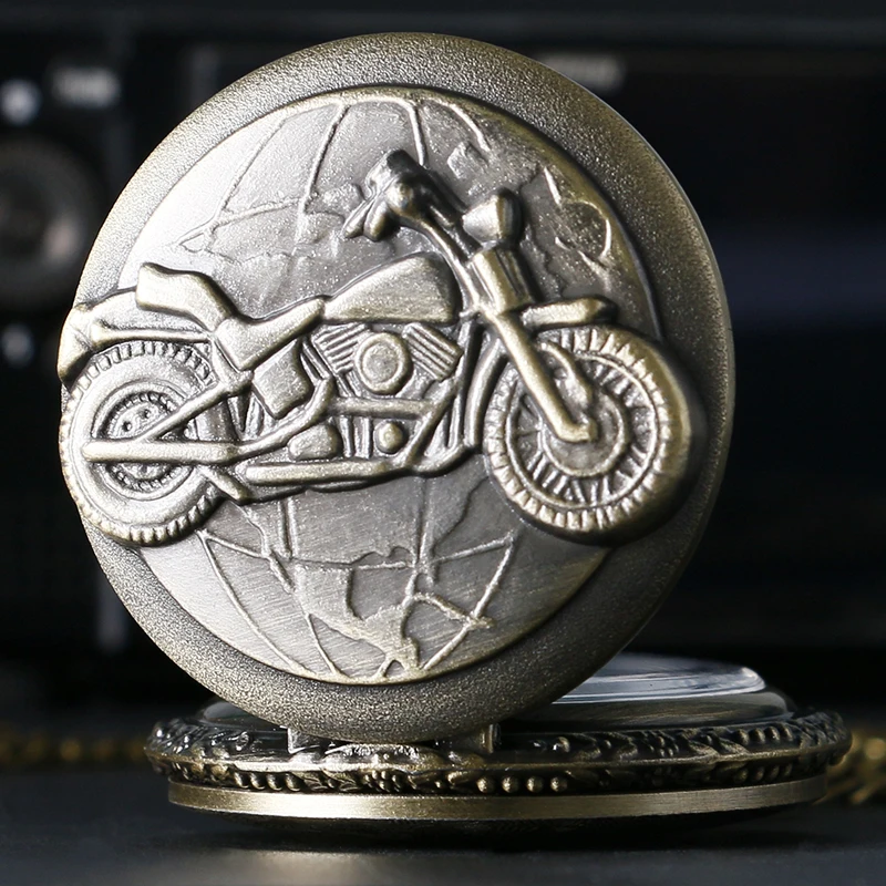 Antique Bronze Motorcycle Motorbike MOTO Pocket Watch Necklace Pendant Men Gift P79