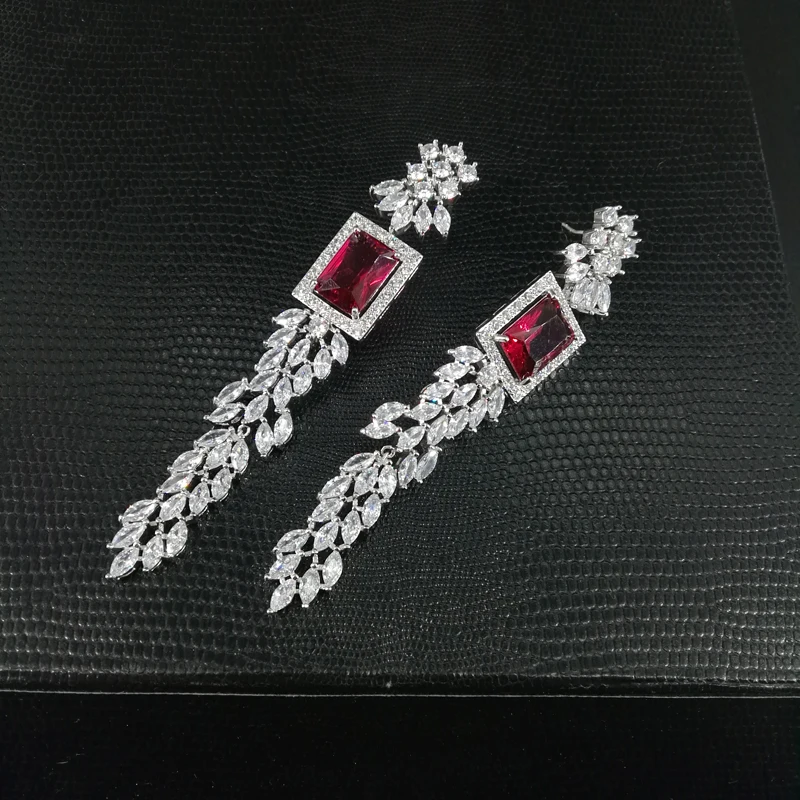 Новая Мода романтическое V стиль красный квадрат циркон ожерелье серьги свадьба