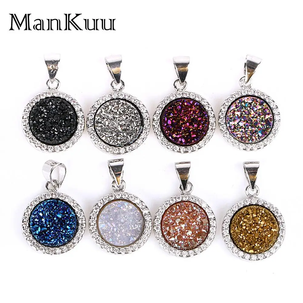 Разноцветные Подвески Mankuu Druzy круглые подвески с посеребренным кристаллом и