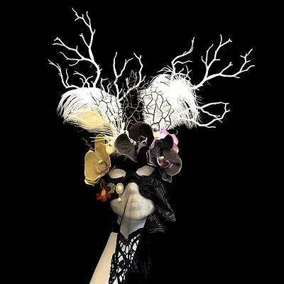 headband and mask Винтажный Ретро женский ободок с рогом Цветочная кружевная маска с вуалью на Хэллоуин вечерние аксессуары для волос маска для танцев - Цвет: headband and mask