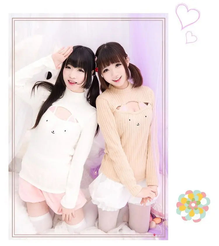 Sexy Cute Japanese ANIME Cat Ears Neko Mimi Style Winter Open Chest Turtleneck Collar Sweater Cosplay | Женская одежда