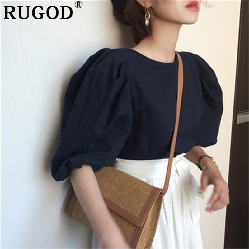 RUGOD винтажная однотонная женская блузка модная однобортная офисная Дамская