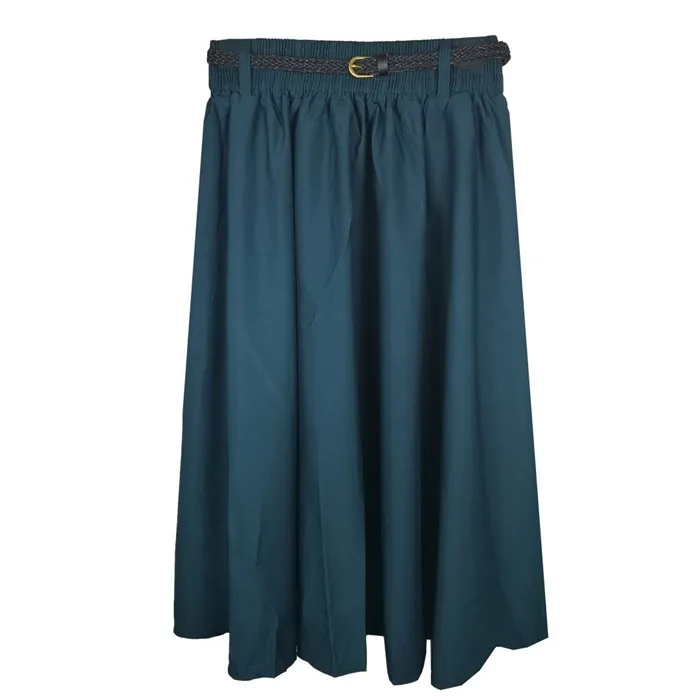 Dark Green Миди до колена, летние юбки для женщин с поясом, модная Корейская женская плиссированная трапециевидная школьная Женская юбка с высокой талией - Цвет: Dark Green