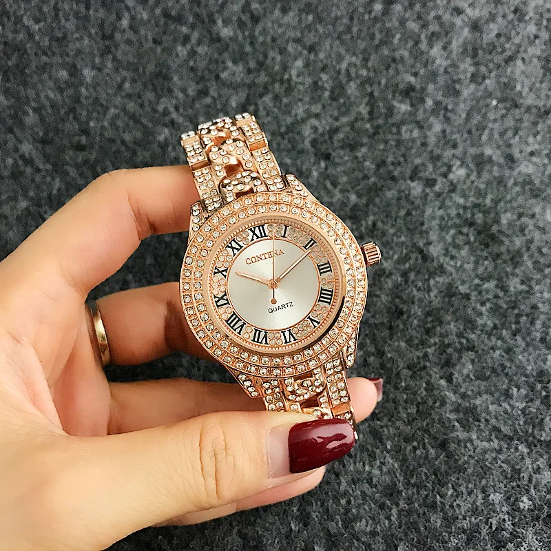 Relogio Feminino розовое золото женские часы ярко розовые Кристальные модные известный