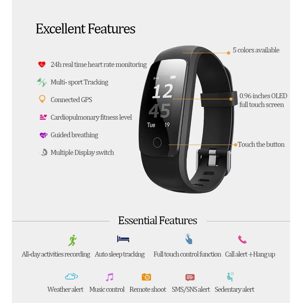 VOBERRY ID107 Plus HR смарт-браслет монитор сердечного ритма Мульти спортивный кардио фитнес-трекер для измерения сердечного ритма Smartband часы