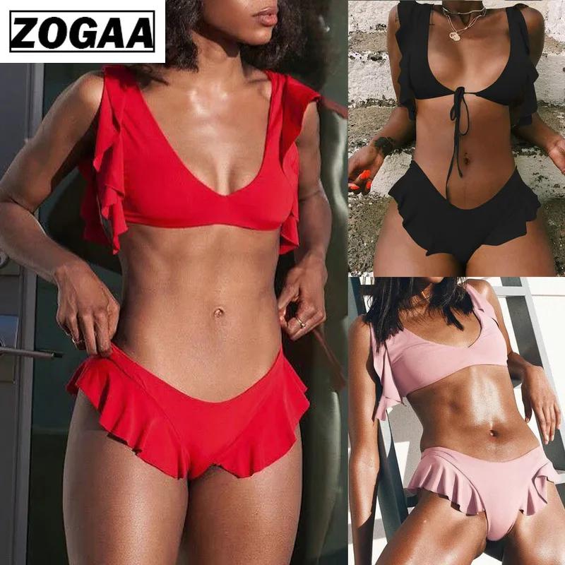 ZOGGA одноцветная юбка дизайн бикини наборы сексуальные низкая талия женские без