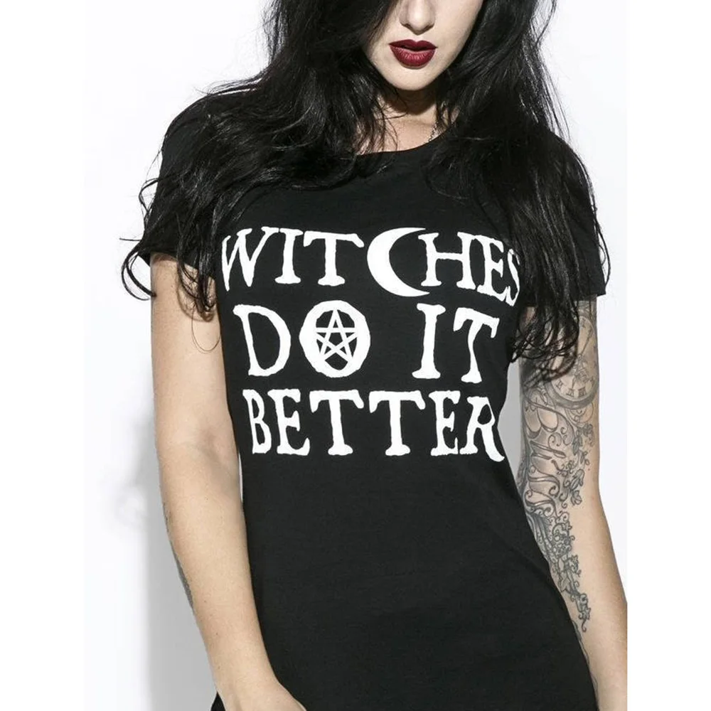 Футболка с принтом Witches Do It Better Черная Женская рубашка летняя модная футболка Tumblr