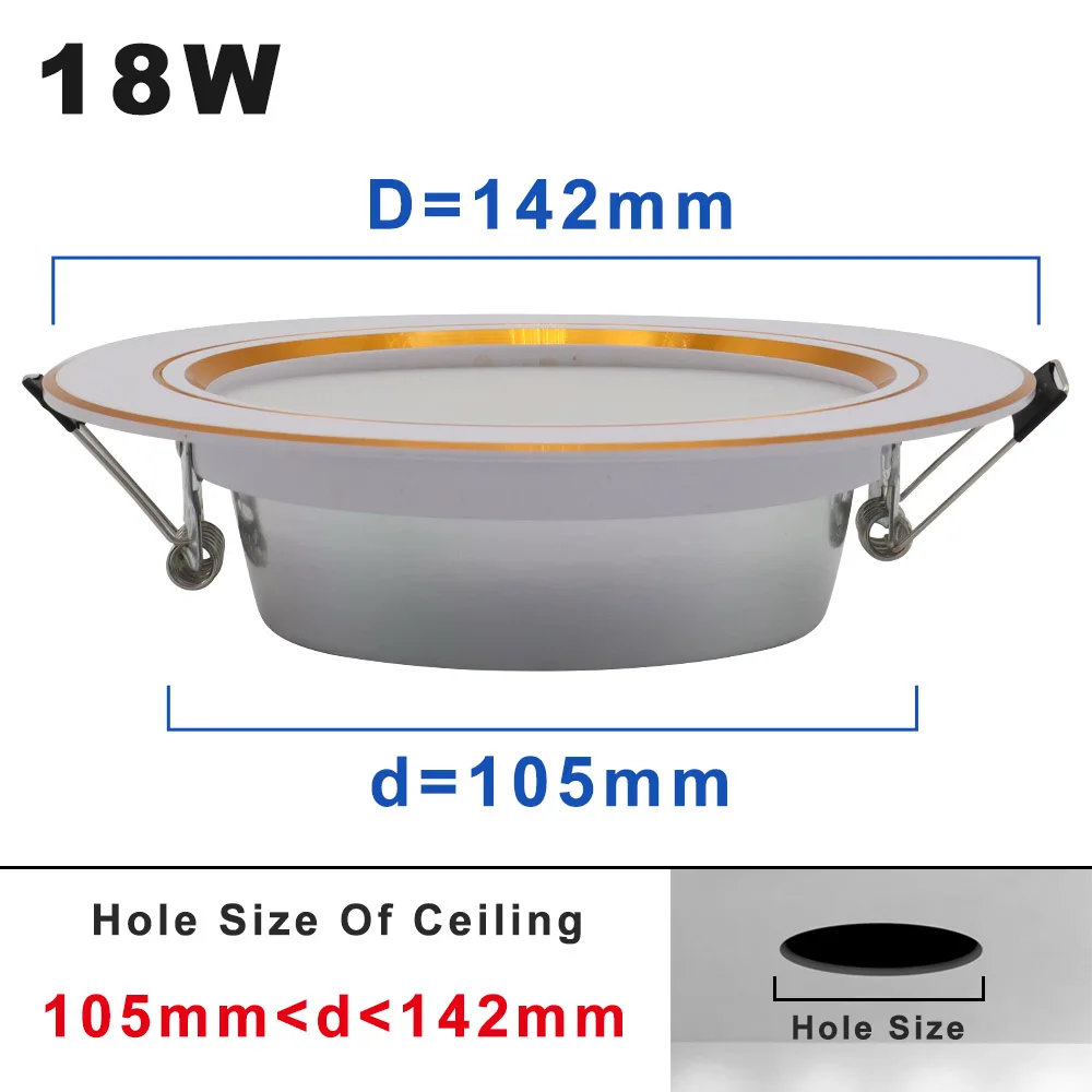 18W Gold 220V Светодиодный светильник круглая утапливаемая 5 Вт, 9 Вт, 12 Вт, 15 Вт, 18 Вт, белый/теплый белый Светодиодный точечный светодиодный светильник лампы для Спальня Кухня столовая - Испускаемый цвет: 18W Gold