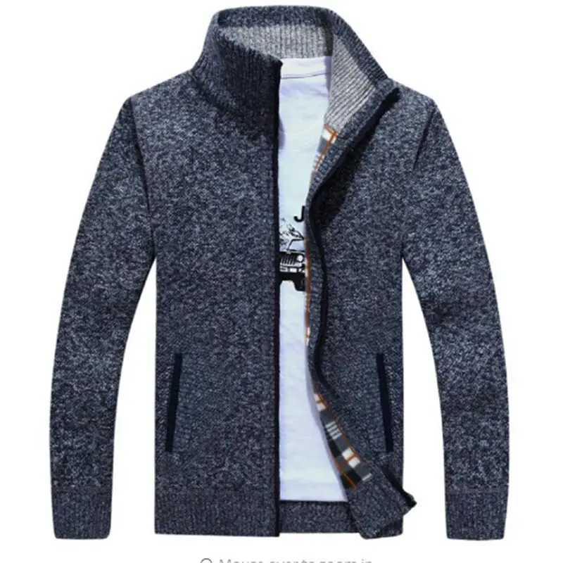 Новый мужской кардиган свитер с воротником мандарин длинный рукав толстый