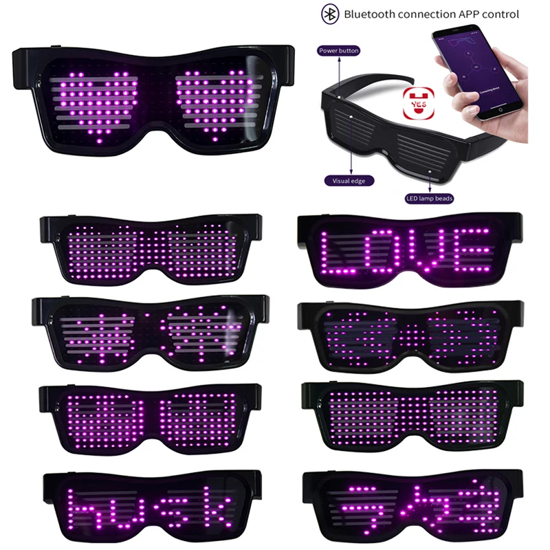 App Control Bluetooth Led Party Glasses Customized Languages USB Charge Flashing Luminous Eyewear Christmas Concert Sunglasses | Дом и сад