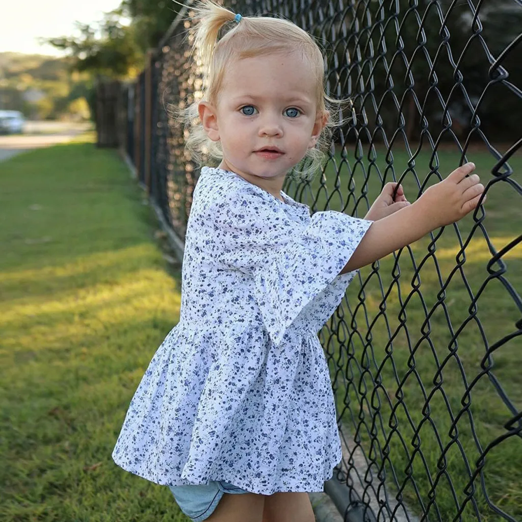 2019 г. летнее платье для девочек Летняя с цветочным принтом Одежда маленьких