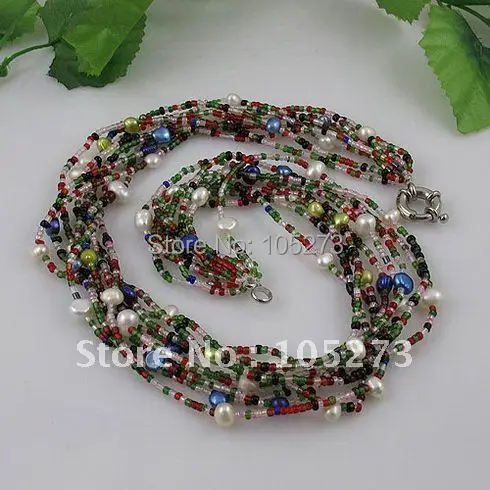 

Wholesale AA 5-9MM Multicolor pearl necklace Christmas gift fashion jewellery 9rows 10pcs/lot free shipping A1788