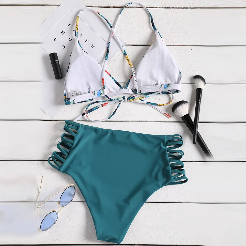 ZAFUL ананас печати Strappy высокой талией пляжная женский Criss-с перекрестными