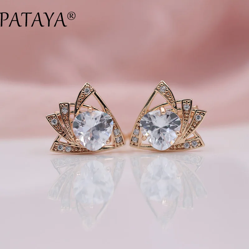 white PATAYA, Новое поступление 585, розовое золото, разноцветные треугольные серьги с кубическим цирконием, женские свадебные серьги, красивые ювелирные изделия - Окраска металла: white