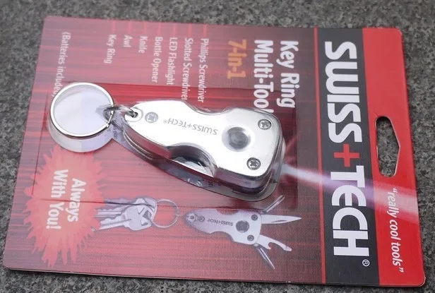 SWISS+TECH 7-in-1 multi-tool Phillips Screwdriver Slotted LED Flashlight Bottle Opener Knife Awl Key Ring | Бытовая техника