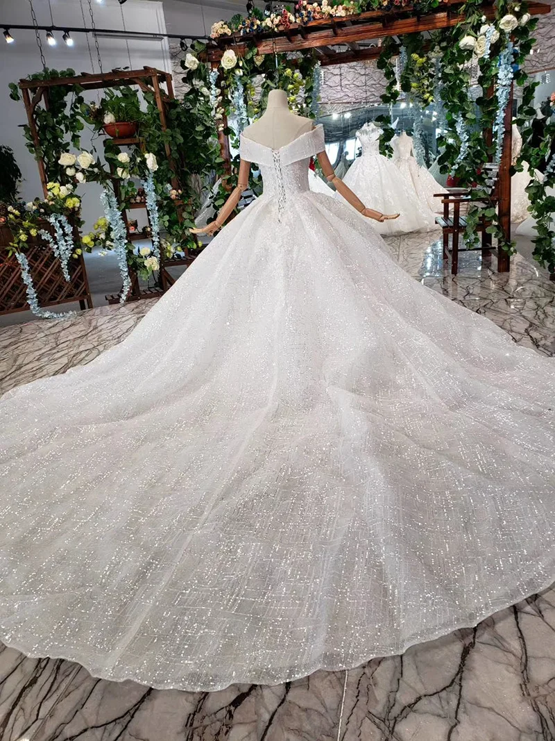 2019 Новое свадебное платье принцессы бальное с открытыми плечами белое кружева