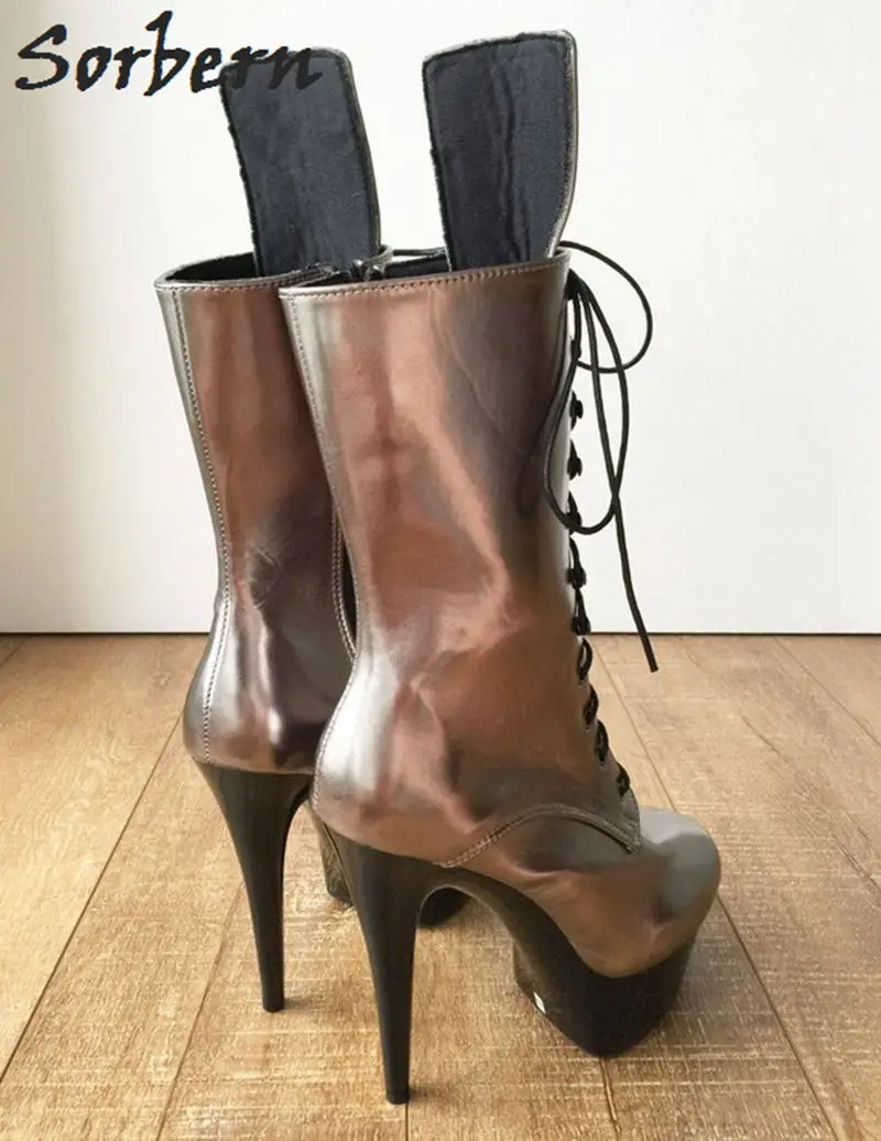 Sorbern Metallic Champagne Club Heels Boots For Women 2019 Platform Shoes Big Size Heel Boot 11 | Обувь