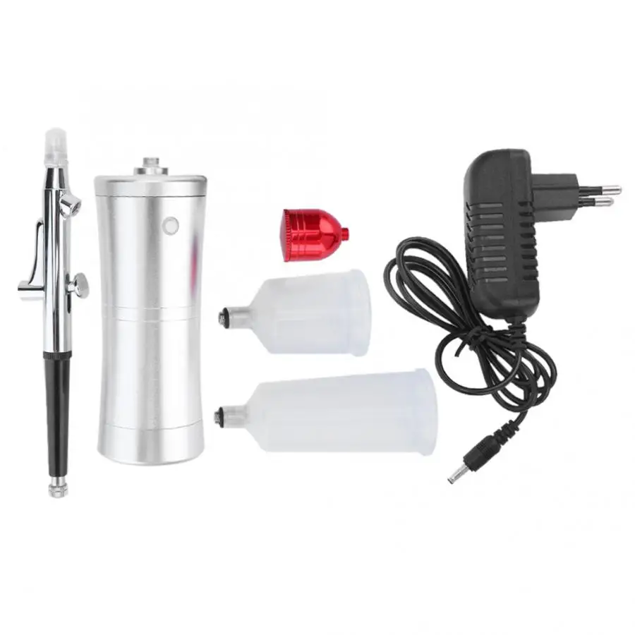 Silver EU Plug Мини воздушный компрессор, аэрограф, набор, сделай сам, настенный Рисунок, живописный распылитель, увлажняющий Аэрограф, набор для дизайна ногтей - Цвет: Silver EU Plug