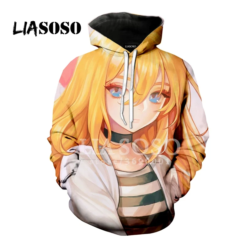 LIASOSO 3D принт Для женщин Для мужчин толстовки с капюшоном Кофты с рисунком из аниме ангелы смерти пуловер свободного покроя в стиле «хип-хоп» Повседневное Лидеры брендов X1300