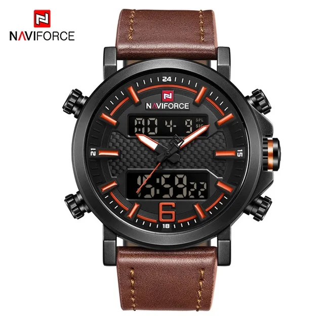 Brown Orange NAVIFORCE военные спортивные мужские s часы модные светодиодный цифровые кварцевые часы мужские Роскошные водонепроницаемые S Shock часы Relogio Masculino - Цвет: Brown Orange
