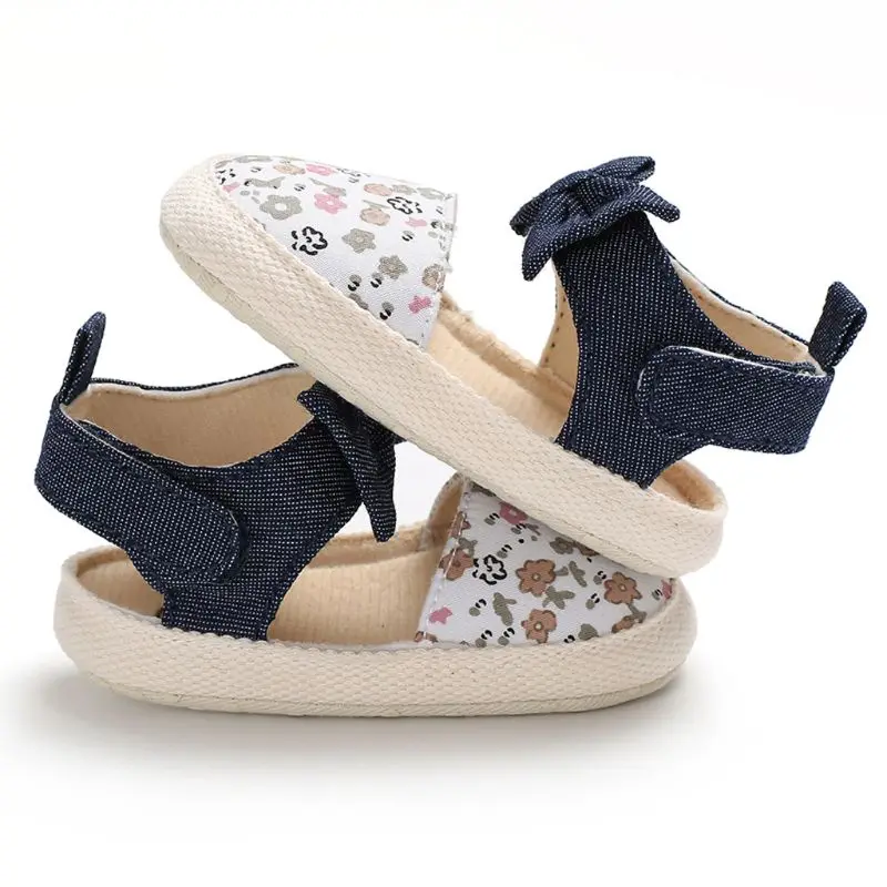 1 пара Милая парусиновая детская обувь с цветочным принтом и бантом Летние туфли