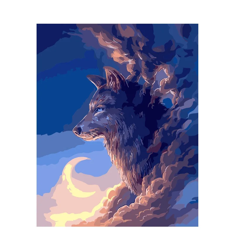 

Moon Wolf Animal DIY Digital Painting By Numbers Modern Wall Art Canvas Painting Unique Gift Home Decor 40x50cm