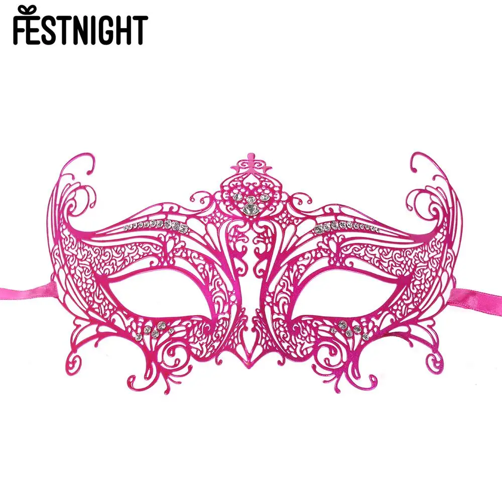 Черная/Красная/серебряная розовая металлическая полумаска с лазерной резкой