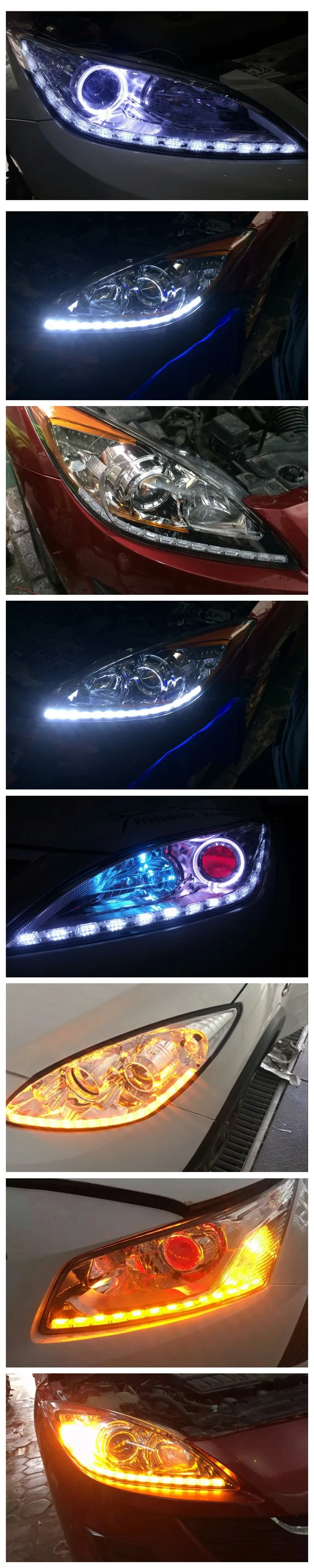 Автомобильные фары ROYALIN, светодиодный, с полосками, DRL, для мотоцикла, гибкий переключатель, лента Knight Rider, последовательный сигнал поворота, огни, мягкая трубка