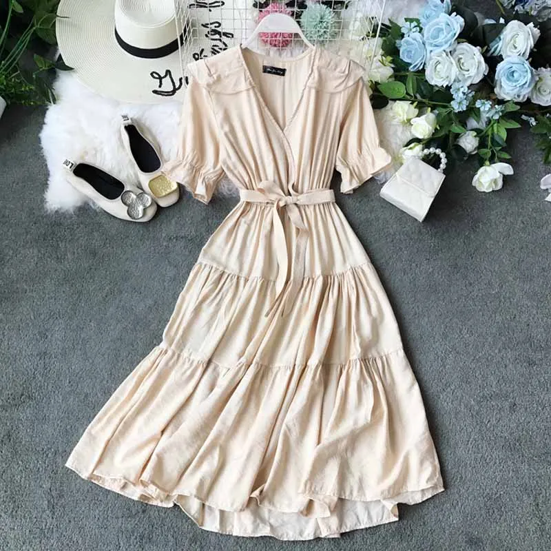 Новинка 2019 женское шикарное летнее платье с коротким рукавом и v образным вырезом