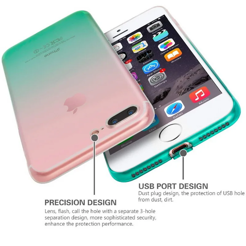 Мягкий тонкий чехол GETIHU для iPhone 6 S 7 8 Plus градиентный цвет TPU задняя крышка