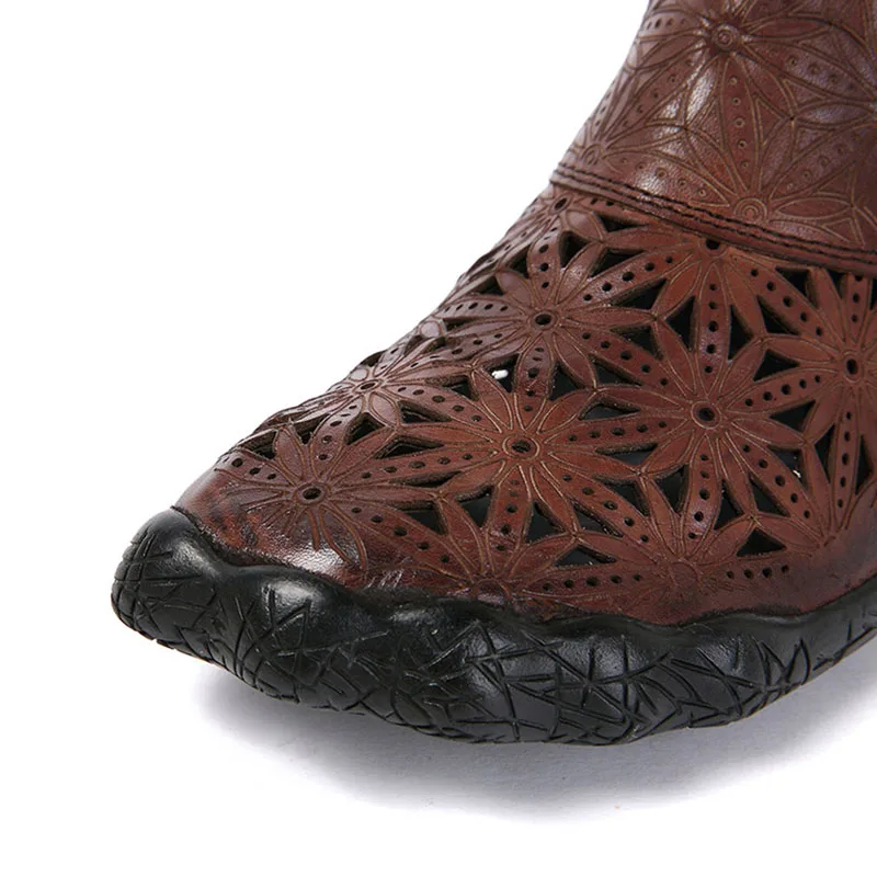 Кожаные женские ботинки ручной работы Крутые на плоской подошве с дырками