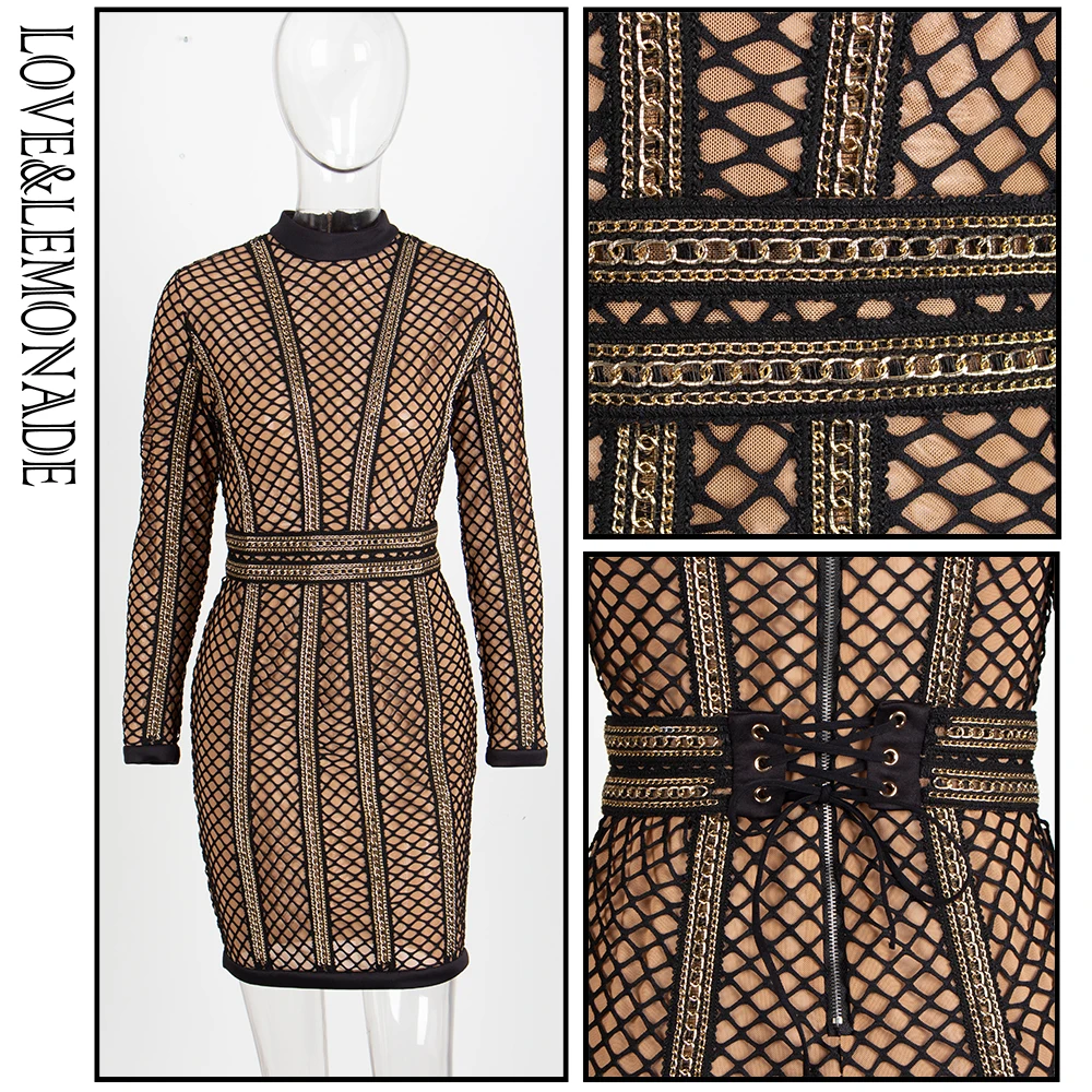 Женское вечернее платье LOVE & LEMONADE черное Сетчатое со съемным поясом и