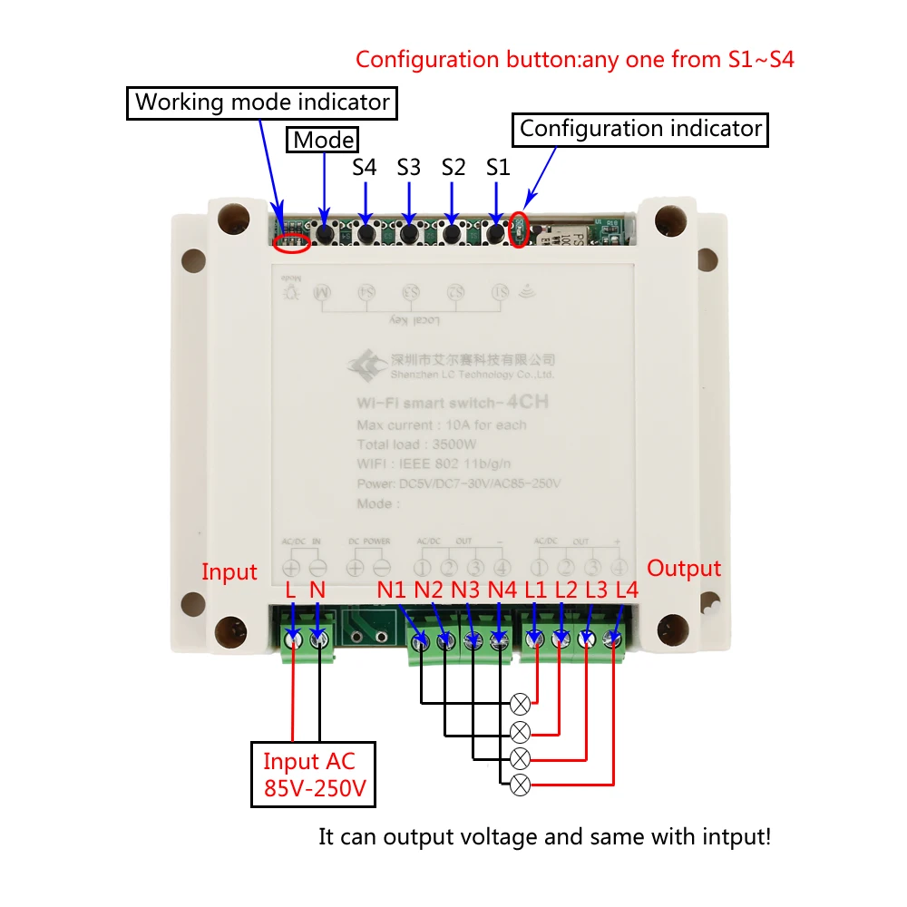 AC 220V 433MHz 4CH Inching самоблокирующийся блокировочный WIFI релейный контроллер