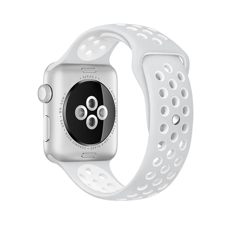 Silver White FOHUAS бренд Кремния спортивный ремешок красочный наручный ремешок для Apple Watch, 38, 42 мм черный/Вольт браслет Watch Series 2 и 1 наручных часов iwatch, ремешок для часов - Цвет ремешка: Silver White