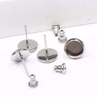 40pcs stud earring bezel blanks 10mm 12mm 14mm 16mm 18mm 20mm cabochon base settings stainless steel diy for jewelry supplies