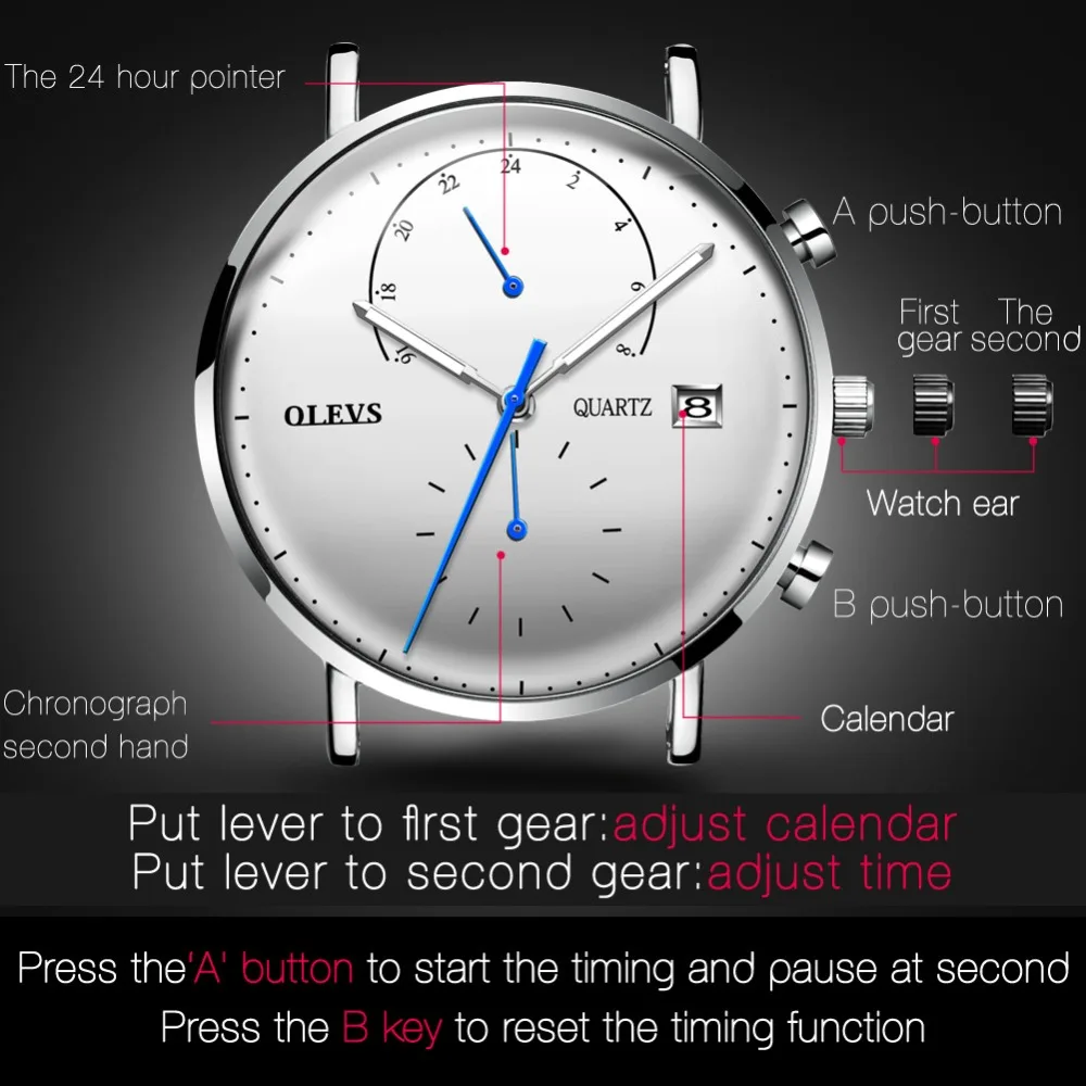 OLEVS Luxury Multifunctional Watch Women's Calendar Luminous Hands Clock Mens Grid Steel Strap Wrist Watches relogio masculino | Наручные