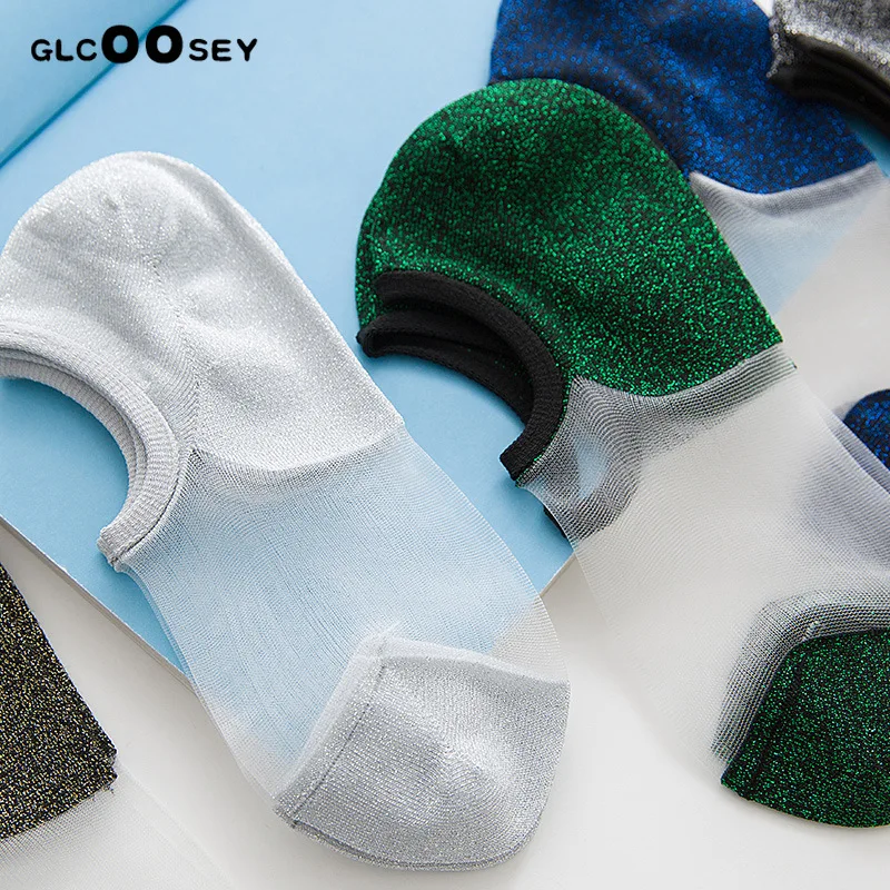 Носки женские хлопковые износостойкие из мишуры тонкие эластичные кружевные