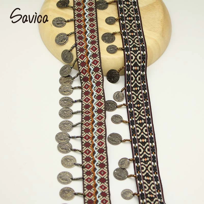 Savica 1y/лот кружевная лента для отделки, тканевая лента, бисер в этническом стиле, кружево, сделай сам, воротник, швейные изделия, материалы для декора одежды LX588
