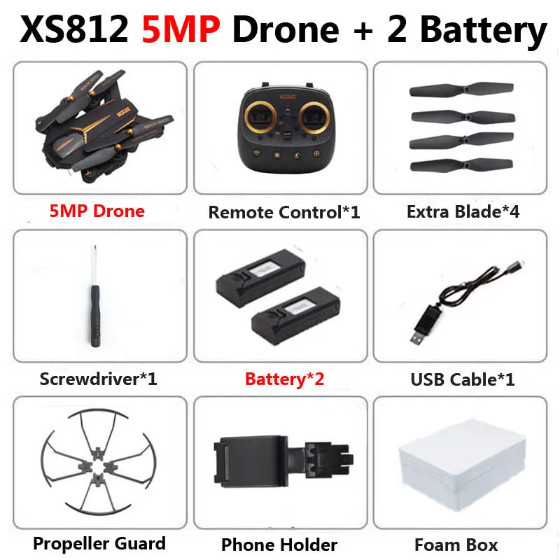 VISUO XS812 Profissional GPS 5G WiFi FPV Foldable Drone with Camera 2MP 5MP Optical Flow RC Quadcopter Helicopter Toys VS SG106 - Цвет: XS812 5MP 2B Foam