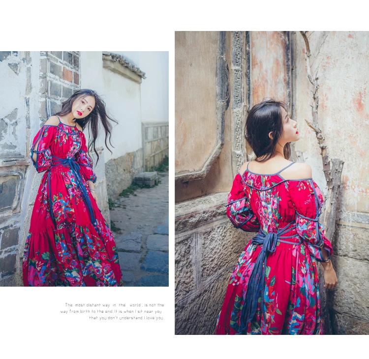 Женское длинное платье с цветочным принтом SHTONGHUA винтажное праздничное в